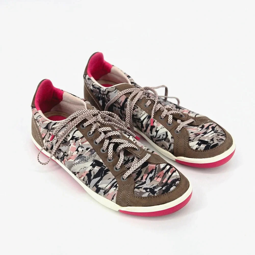 PLAE Prospect Abstract Camo Pink Grey Suede Comfort Sneakers Women's Size 8.5